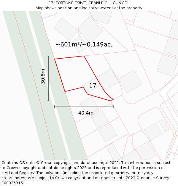 17, FORTUNE DRIVE, CRANLEIGH, GU6 8DH: Plot and title map