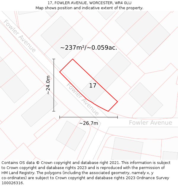 17, FOWLER AVENUE, WORCESTER, WR4 0LU: Plot and title map