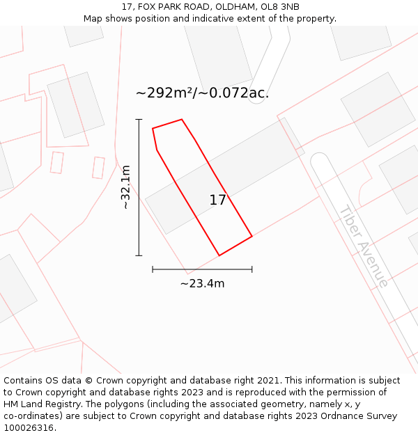17, FOX PARK ROAD, OLDHAM, OL8 3NB: Plot and title map