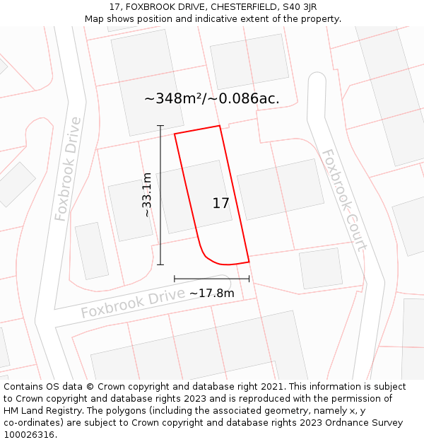 17, FOXBROOK DRIVE, CHESTERFIELD, S40 3JR: Plot and title map