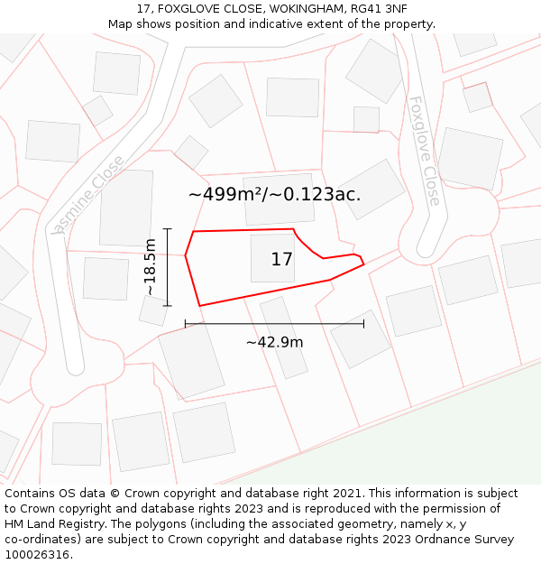 17, FOXGLOVE CLOSE, WOKINGHAM, RG41 3NF: Plot and title map