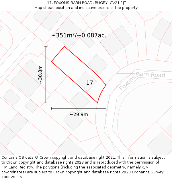 17, FOXONS BARN ROAD, RUGBY, CV21 1JT: Plot and title map