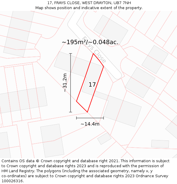 17, FRAYS CLOSE, WEST DRAYTON, UB7 7NH: Plot and title map