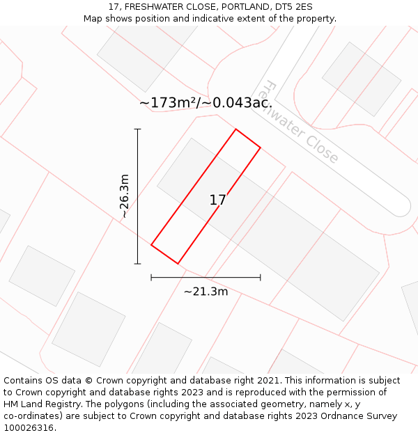 17, FRESHWATER CLOSE, PORTLAND, DT5 2ES: Plot and title map