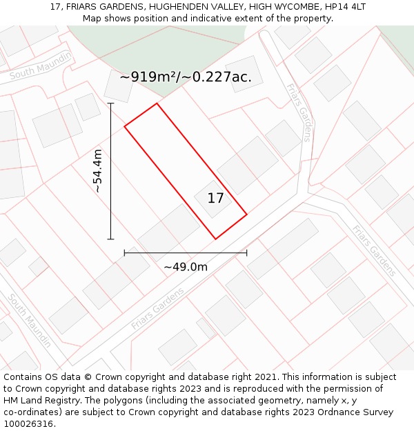 17, FRIARS GARDENS, HUGHENDEN VALLEY, HIGH WYCOMBE, HP14 4LT: Plot and title map