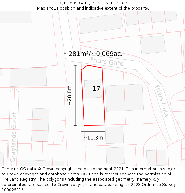 17, FRIARS GATE, BOSTON, PE21 8BF: Plot and title map