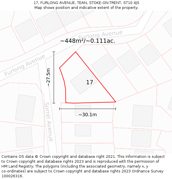 17, FURLONG AVENUE, TEAN, STOKE-ON-TRENT, ST10 4JS: Plot and title map