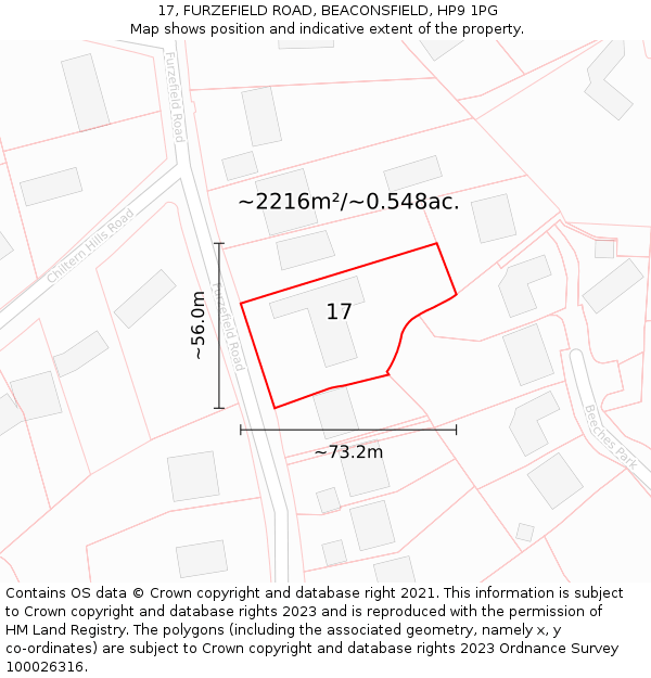 17, FURZEFIELD ROAD, BEACONSFIELD, HP9 1PG: Plot and title map