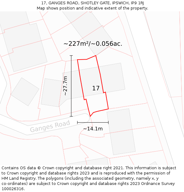 17, GANGES ROAD, SHOTLEY GATE, IPSWICH, IP9 1RJ: Plot and title map