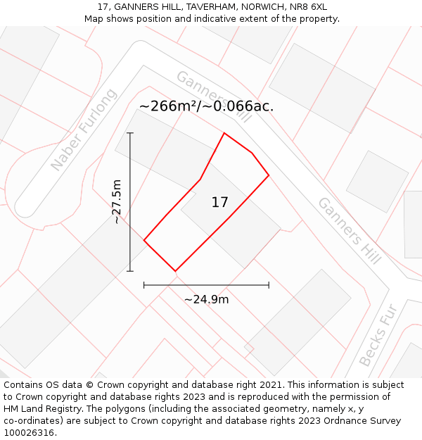 17, GANNERS HILL, TAVERHAM, NORWICH, NR8 6XL: Plot and title map