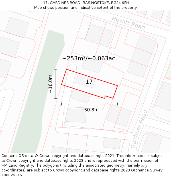 17, GARDINER ROAD, BASINGSTOKE, RG24 9FH: Plot and title map