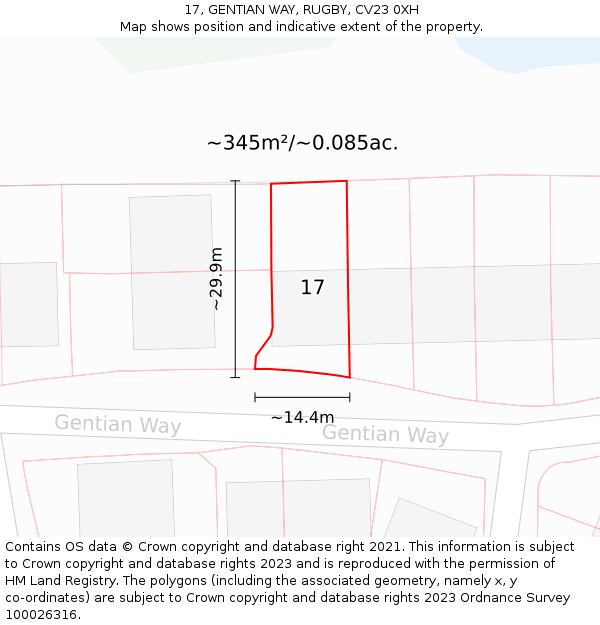 17, GENTIAN WAY, RUGBY, CV23 0XH: Plot and title map