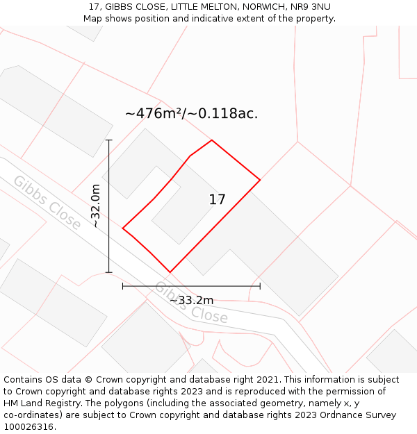 17, GIBBS CLOSE, LITTLE MELTON, NORWICH, NR9 3NU: Plot and title map