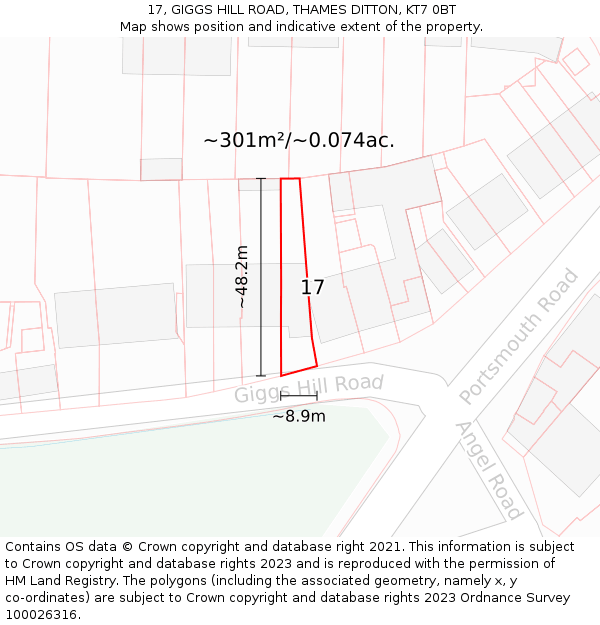 17, GIGGS HILL ROAD, THAMES DITTON, KT7 0BT: Plot and title map