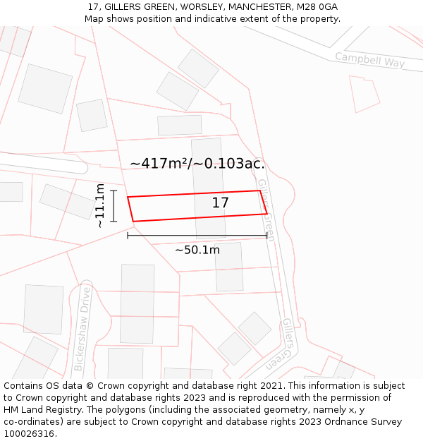 17, GILLERS GREEN, WORSLEY, MANCHESTER, M28 0GA: Plot and title map