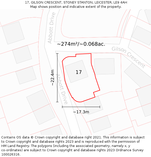 17, GILSON CRESCENT, STONEY STANTON, LEICESTER, LE9 4AH: Plot and title map