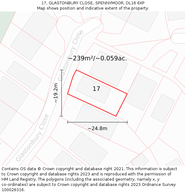 17, GLASTONBURY CLOSE, SPENNYMOOR, DL16 6XP: Plot and title map