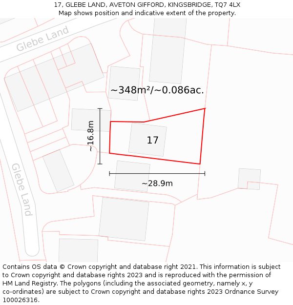 17, GLEBE LAND, AVETON GIFFORD, KINGSBRIDGE, TQ7 4LX: Plot and title map