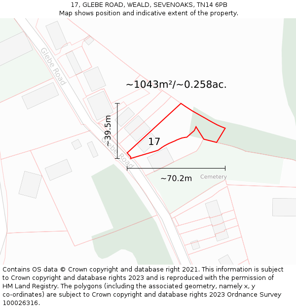 17, GLEBE ROAD, WEALD, SEVENOAKS, TN14 6PB: Plot and title map