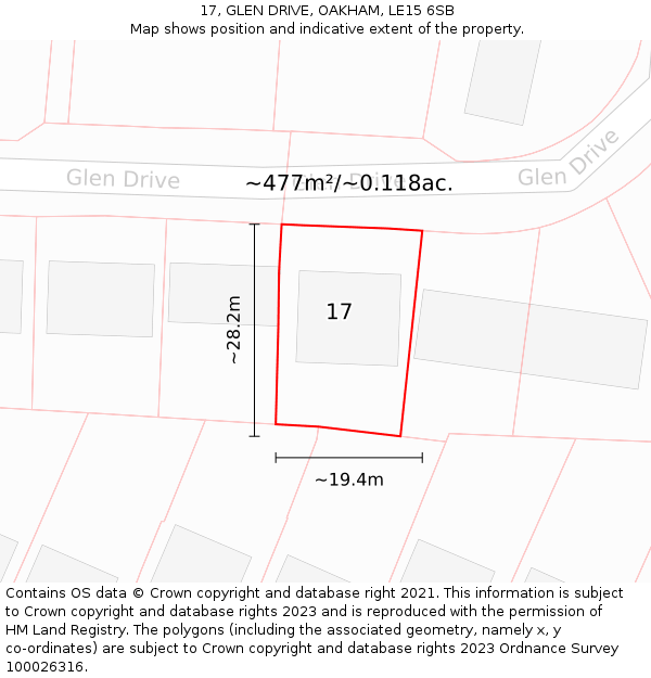 17, GLEN DRIVE, OAKHAM, LE15 6SB: Plot and title map