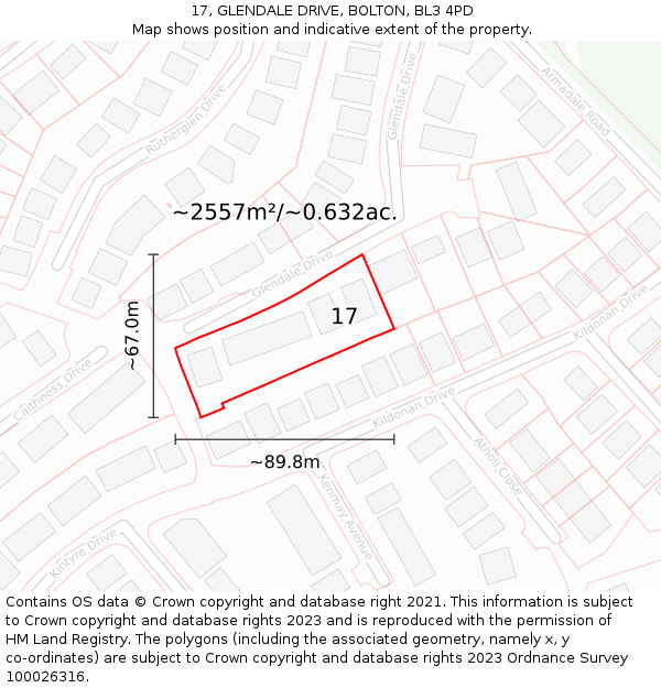 17, GLENDALE DRIVE, BOLTON, BL3 4PD: Plot and title map