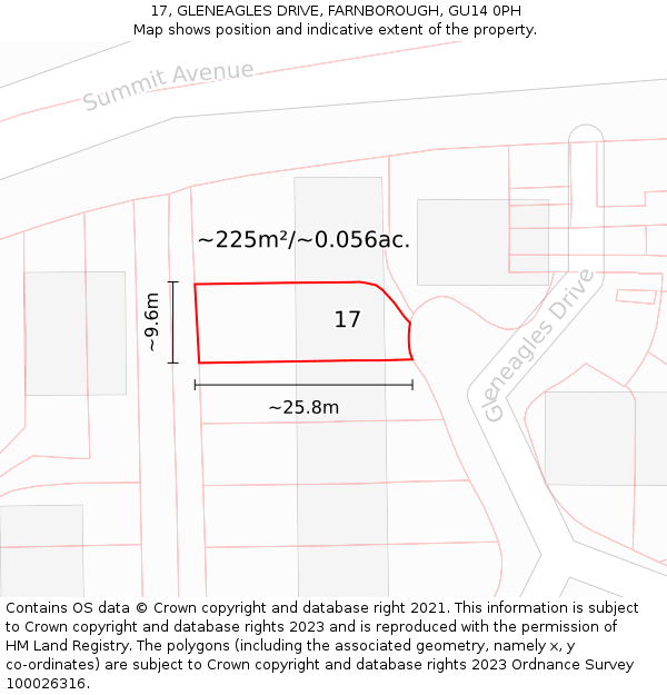 17, GLENEAGLES DRIVE, FARNBOROUGH, GU14 0PH: Plot and title map