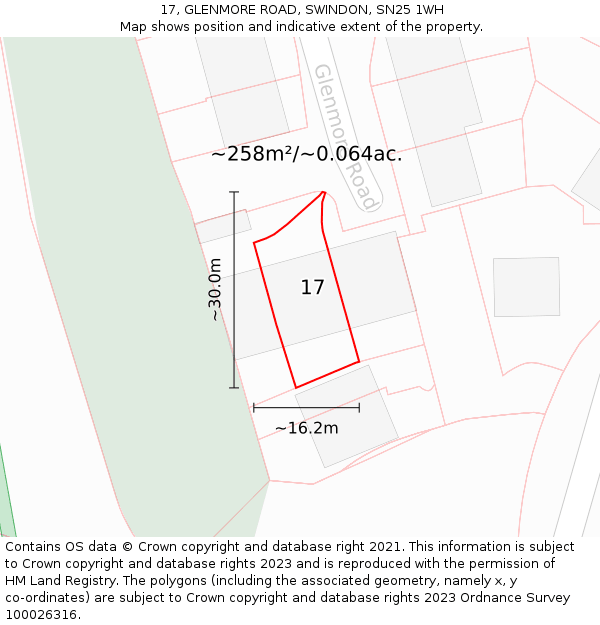 17, GLENMORE ROAD, SWINDON, SN25 1WH: Plot and title map