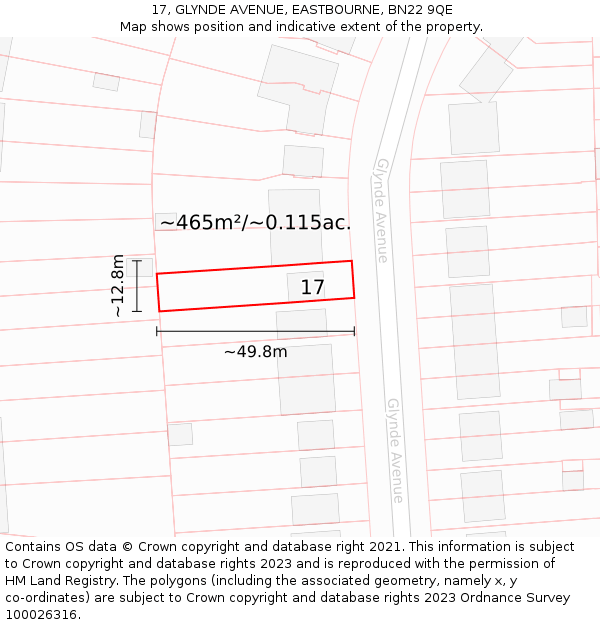 17, GLYNDE AVENUE, EASTBOURNE, BN22 9QE: Plot and title map