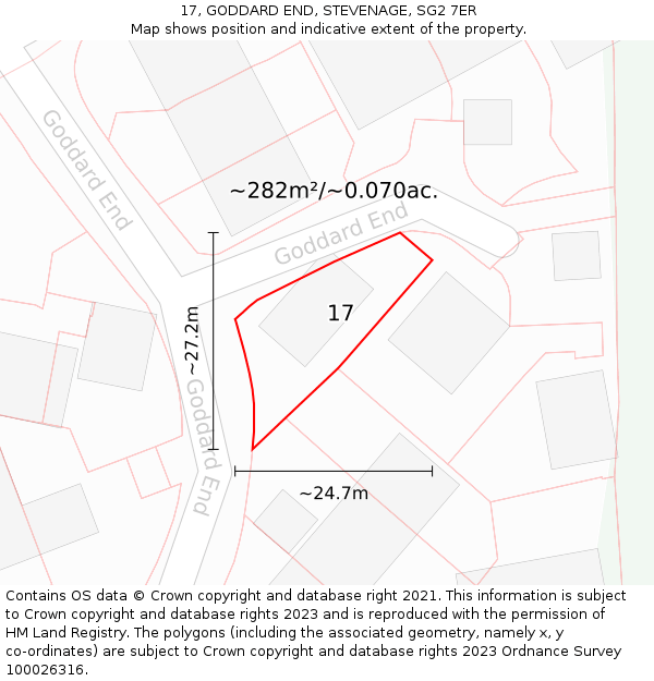 17, GODDARD END, STEVENAGE, SG2 7ER: Plot and title map