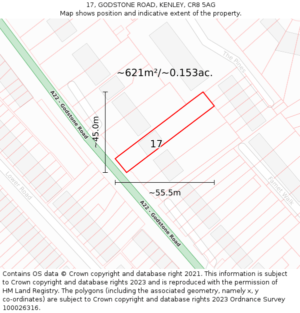 17, GODSTONE ROAD, KENLEY, CR8 5AG: Plot and title map