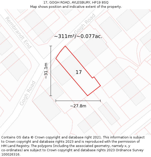 17, GOGH ROAD, AYLESBURY, HP19 8SQ: Plot and title map