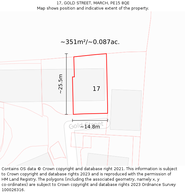 17, GOLD STREET, MARCH, PE15 8QE: Plot and title map