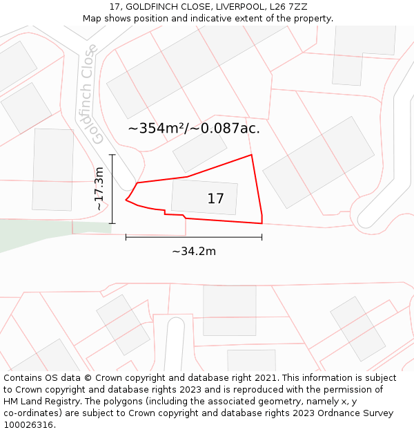 17, GOLDFINCH CLOSE, LIVERPOOL, L26 7ZZ: Plot and title map