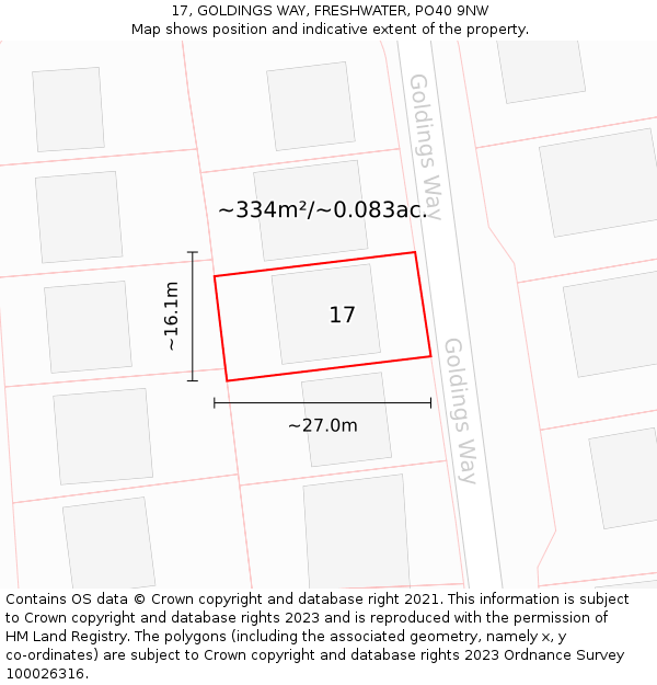 17, GOLDINGS WAY, FRESHWATER, PO40 9NW: Plot and title map