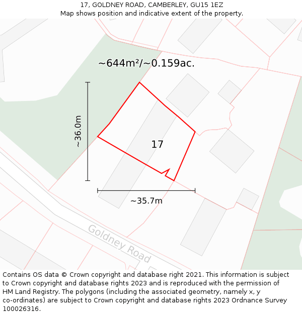 17, GOLDNEY ROAD, CAMBERLEY, GU15 1EZ: Plot and title map