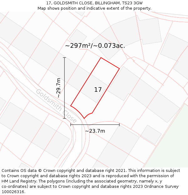 17, GOLDSMITH CLOSE, BILLINGHAM, TS23 3GW: Plot and title map