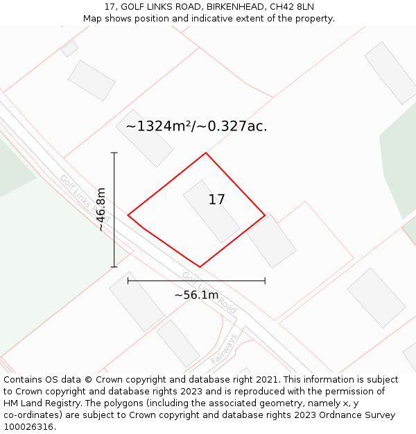 17, GOLF LINKS ROAD, BIRKENHEAD, CH42 8LN: Plot and title map