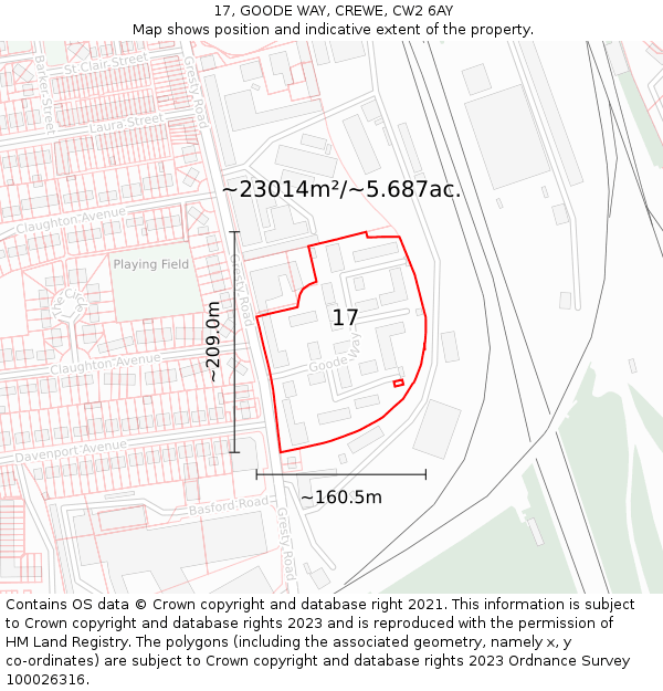 17, GOODE WAY, CREWE, CW2 6AY: Plot and title map