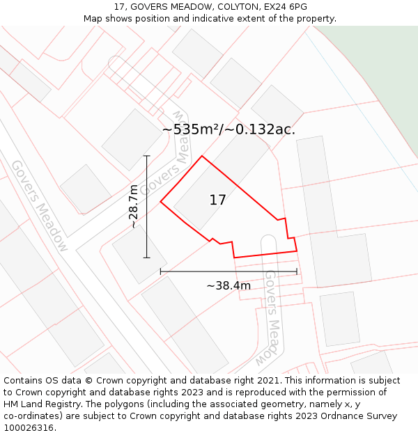 17, GOVERS MEADOW, COLYTON, EX24 6PG: Plot and title map