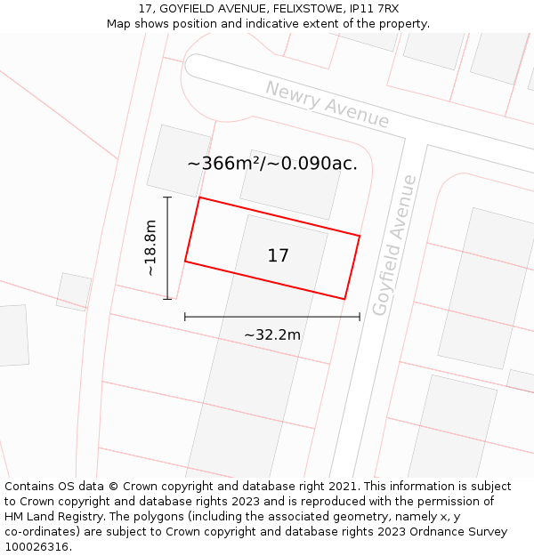 17, GOYFIELD AVENUE, FELIXSTOWE, IP11 7RX: Plot and title map