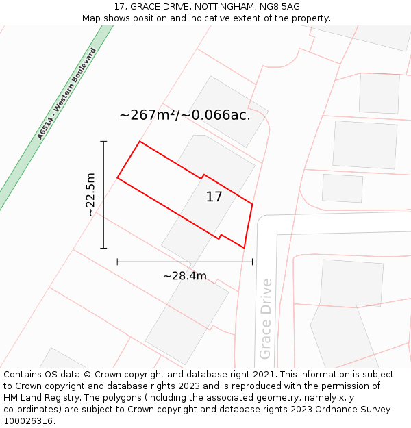17, GRACE DRIVE, NOTTINGHAM, NG8 5AG: Plot and title map