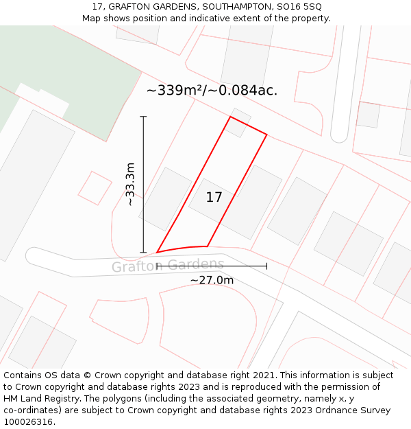 17, GRAFTON GARDENS, SOUTHAMPTON, SO16 5SQ: Plot and title map