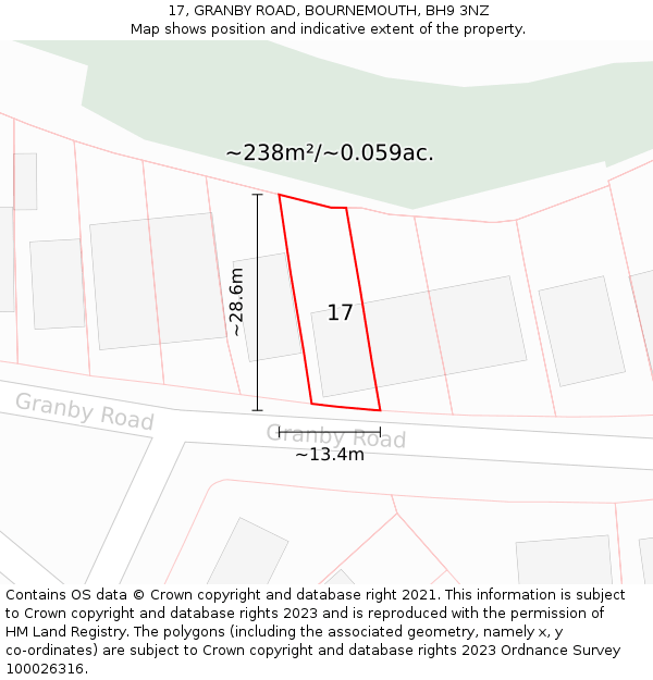 17, GRANBY ROAD, BOURNEMOUTH, BH9 3NZ: Plot and title map