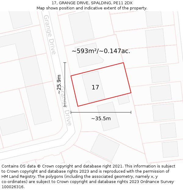 17, GRANGE DRIVE, SPALDING, PE11 2DX: Plot and title map