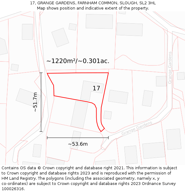 17, GRANGE GARDENS, FARNHAM COMMON, SLOUGH, SL2 3HL: Plot and title map