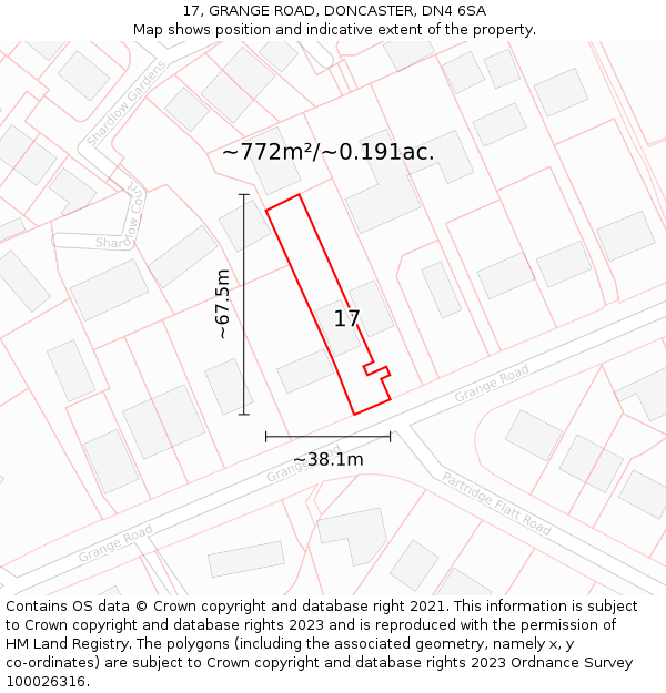 17, GRANGE ROAD, DONCASTER, DN4 6SA: Plot and title map