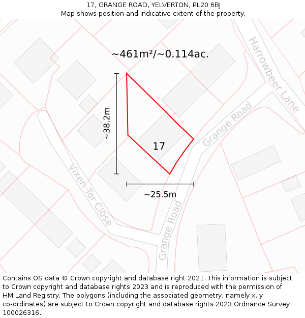 17, GRANGE ROAD, YELVERTON, PL20 6BJ: Plot and title map