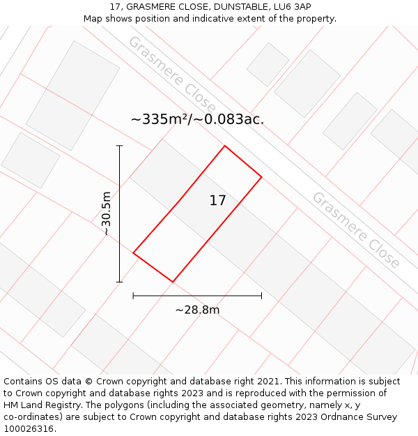 17, GRASMERE CLOSE, DUNSTABLE, LU6 3AP: Plot and title map