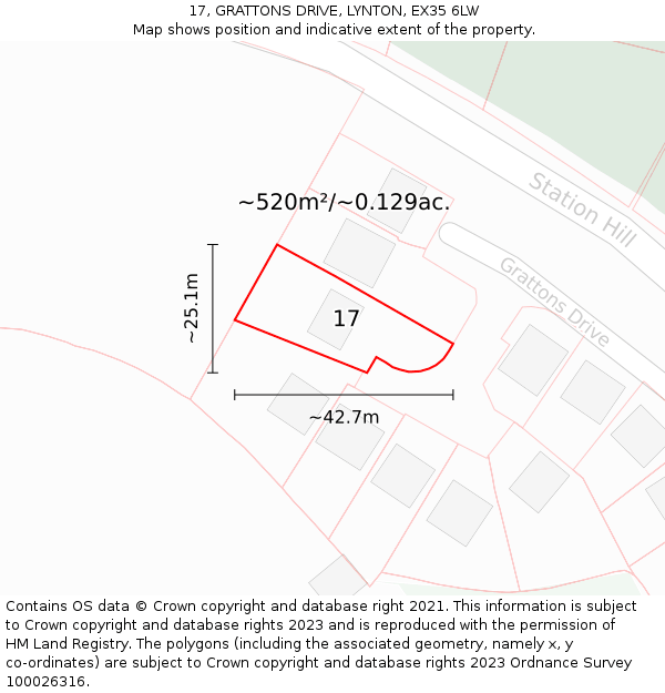 17, GRATTONS DRIVE, LYNTON, EX35 6LW: Plot and title map
