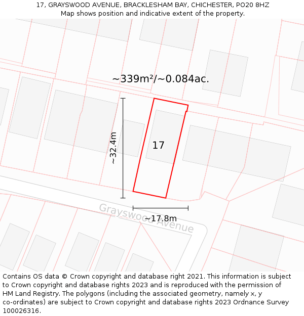 17, GRAYSWOOD AVENUE, BRACKLESHAM BAY, CHICHESTER, PO20 8HZ: Plot and title map